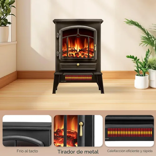 Miniatura 3 de ZAFRO Estufa de chimenea eléctrica, calentador eléctrico de calefacción rápida de 5100 BTU con brillo de llama ajustable, termostato de 1000 W/1500