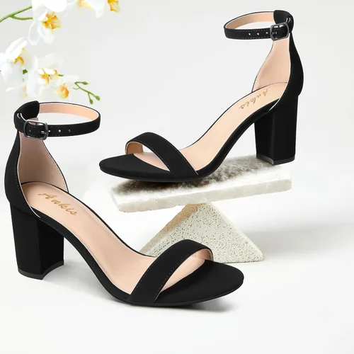 Miniatura 3 de Ankis Tacones para mujer, puntera abierta, correa de tobillo, tacón grueso, sandalias de 2.75 pulgadas