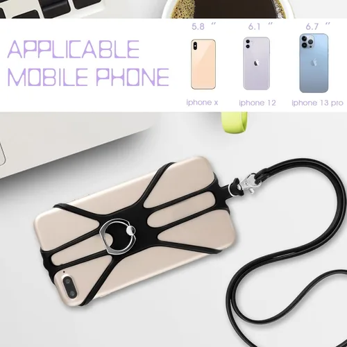 Miniatura 7 de TIESOME Cordón universal para teléfono, correa para el cuello 2 en 1 con soporte para anillo de dedo compatible con la mayoría de teléfonos