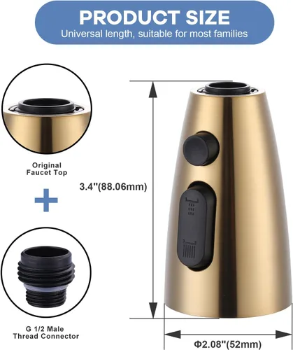 Miniatura 7 de WOWOW Cabezal de Reemplazo para Grifo de Cocina Dorado, Boquilla de Pulverización Extraíble de 3 Funciones con 9 Adaptadores para Grifo de Fregadero