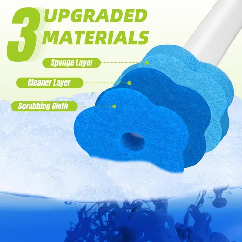 Miniatura 3 de Cepillo de inodoro desechable, mango extendido con 12 recambios de limpiador para limpiadores de inodoros, limpieza de baño