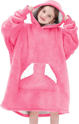 Touchat Manta Ponible con Capucha, Sudadera de Manta Sherpa Oversized con Capucha, Bolsillo y Mangas, Manta con Capucha de Felpa Súper Suave y Rosa