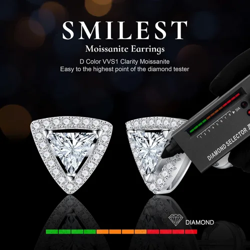 Miniatura 2 de SMILEST Aretes de halo de moissanita de 1 a 2 quilates para mujeres y hombres, diseño de princesa Cushion D Color VVS1 Clarity, aretes de diamantes