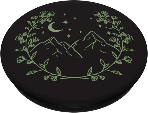 Miniatura 2 de Verde salvia - PopSockets de montaña con diseño floral bohemio y luna, PopGrip intercambiable