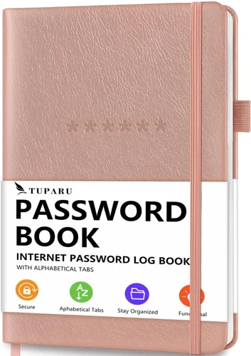 Miniatura 14 de Libro de contraseñas con pestañas alfabéticas - Organizador de direcciones de Internet y contraseñas de tapa dura - Cuaderno de contraseñas para Rosa