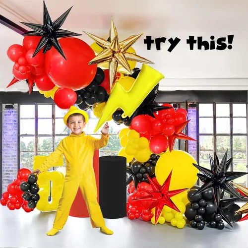 Miniatura 2 de Kit de arco de globos de atrapasueños de monstruos, 154 unidades, decoración de fiesta roja, amarilla y negra, con rayo y globos de papel