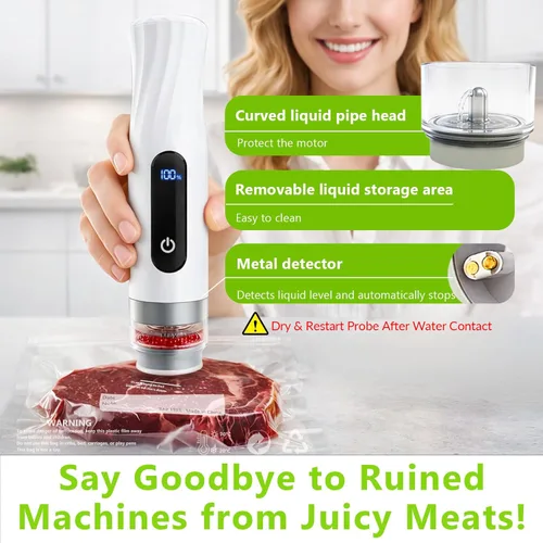 Miniatura 3 de Sellador al vacío compacto para almacenamiento de alimentos: sellador portátil de alimentos de mano, succión de 80 kPa, batería de 1800 mAh, 30