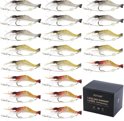 Miniatura 9 de Goture Soft Shrimp Lures Fishing Saltwater Luminous Shrimp Bait Set Fishing Lures with Sharp Hooks for Freshwater Saltwater Trout Bass Salmon
