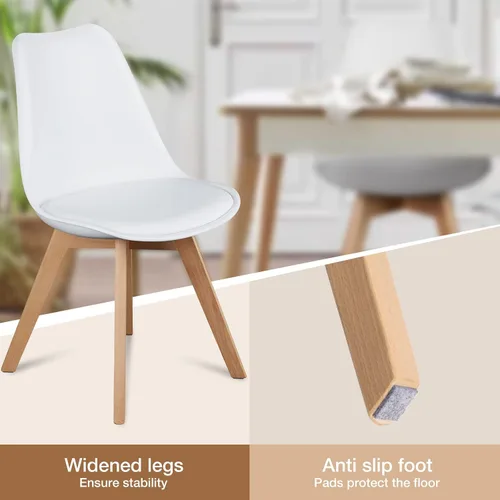 Miniatura 4 de OLIXIS Juego de 8 sillas de comedor, sillas modernas de mediados de siglo para cocina con patas de madera y cojín de cuero sintético PU para sala