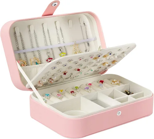 XMJXBOX Caja organizadora de joyas de 3 capas de piel sintética para mujeres, niñas, estuche de almacenamiento impermeable para collares, anillos,
