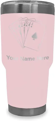 Miniatura 14 de LaserGram Vaso aislado al vacío de 20 onzas, tarjetas de póquer Royal Flush con grabado personalizado incluido (negro)