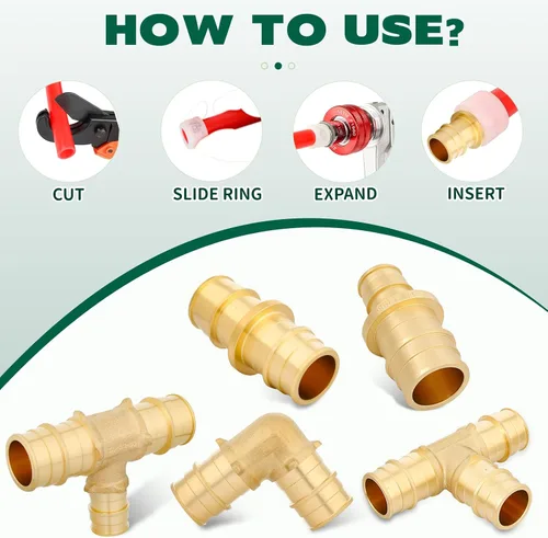 Miniatura 9 de PEX-A - Paquete combinado de accesorios de expansión – 1/2 pulgada en T y codo, paquete de 10 (5 T + 5 codos), latón sin plomo, compatible