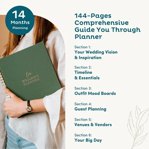 Miniatura 3 de Libro y organizador de boda atemporal premium de alta calidad, libro de planificación de bodas, carpeta completa de recuerdo y cuenta regresiva