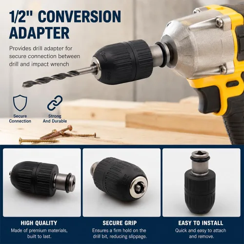 Miniatura 5 de Portabrocas sin llave de 2-13 mm, adaptador de conversión de cambio rápido con 1/2 pulgada de rosca 20UNF, adaptador hembra cuadrado de 12,7 mm