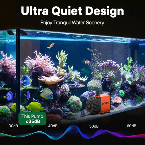 Miniatura 3 de Doko Bomba de agua sumergible, bomba de agua para acuario de 720 GPH con cubierta de malla extendida y esponja, bomba de estanque ultra silenciosa