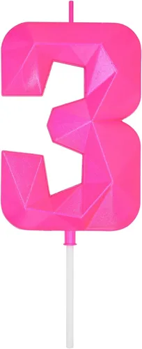 DERVENTA Velas de cumpleaños con números grandes, 3D, color rosa, 3.7 pulgadas, decoración para tartas de fiesta, 1 pieza (número 3 rosa)
