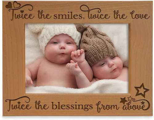 KATE POSH - Twice The Smiles, Twice The Love, Twice The Blessings from Above - Marco de fotos grabado de madera natural - Marco de fotos para