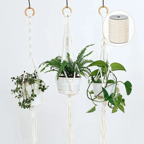 Miniatura 5 de Cordón de macramé de 2 mm x 656 yardas (1968 pies), cuerda de macramé de algodón natural - cuerda de algodón de macramé trenzada de 3 hilos