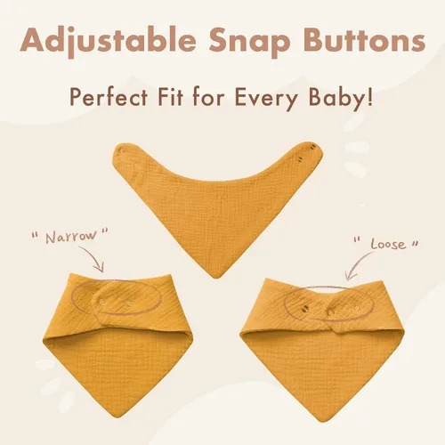 Miniatura 2 de Paquete de 8 baberos de muselina 100% algodón, baberos ajustables para bebés de 0 a 36 meses, niños y niñas