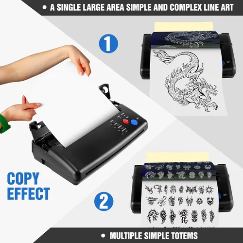 Miniatura 3 de Impresora fotocopiadora de plantillas de transferencia de tatuajes con 20 piezas de papel de transferencia de tatuajes, kit de tatuaje térmico