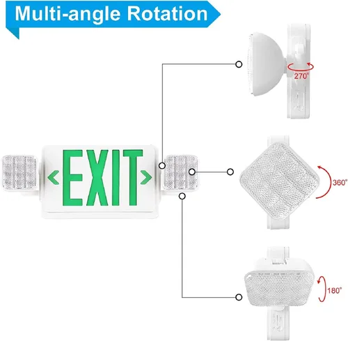 Miniatura 5 de 1 paquete de luces LED verdes con dos cabezales ajustables, iluminación de salida combinada con baterías de respaldo/listado UL, montaje en pared