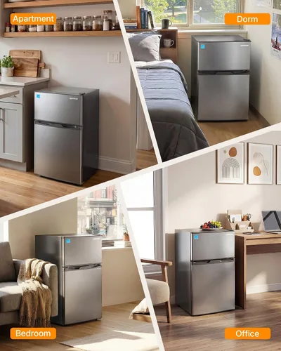 Miniatura 9 de Upstreman Mini refrigerador de 3.1 pies cúbicos con congelador, refrigerador pequeño de doble puerta, termostato ajustable, mini refrigerador