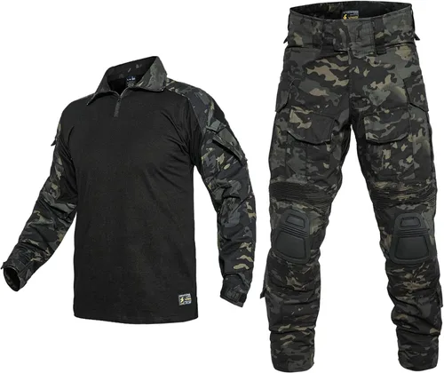 Miniatura 13 de YEVHEV Conjunto de ropa militar de combate G3, ropa táctica de camuflaje, uniforme de caza, equipo de paintball con rodilleras para hombres Camo