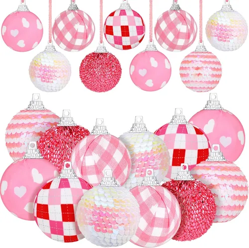Zhanmai Adorno de bola para el día de San Valentín, mini bola envuelta en tela, adornos colgantes decorativos, decoraciones de amor, 1.97 pulgadas