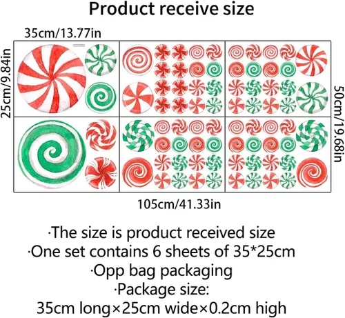 Miniatura 7 de 78 calcomanías de pared de caramelo de Navidad de acuarela, calcomanías de pared de Navidad, calcomanías de piso de caramelo de menta para Acuarela