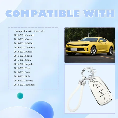 Miniatura 7 de Funda brillante para llavero de automóvil compatible con Chevrolet de 4 botones, funda de TPU con llavero, accesorios de automóvil protector