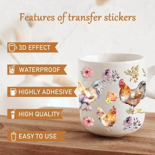 Miniatura 3 de Rngmsi Envoltura de taza UV DTF – 5 hojas de pollo UV DTF envolturas de tazas para 16 oz de animales de granja Uvdtf calcomanías personalizadas