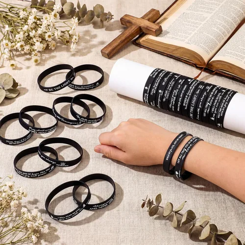 Miniatura 4 de Unittype 240 pulseras cristianas para el día de la madre, pulseras de silicona con versículos de la Biblia, pulseras de goma a granel