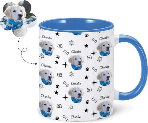 Taza personalizada para perro, divertida taza de café con nombre de foto de mascota, taza de cara de perro de 11 onzas, taza personalizada de