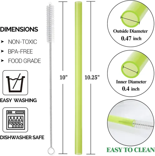 Miniatura 3 de 8 pajitas reutilizables extra anchas para batidos y boba con 1 bolsa y 2 cepillos, pajitas de plástico grandes sin BPA para batidos, té de burbujas
