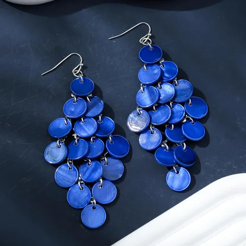 Miniatura 5 de Aretes colgantes en capas con cuentas de disco hechos a mano, multicolor, naranja, rojo, azul, para mujer