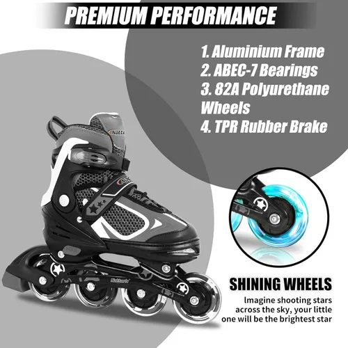 Miniatura 4 de Nattork Blade - Patines para niños con rueda iluminada, para exteriores e interiores, patines negros en línea iluminados para niños pequeños de 5 a