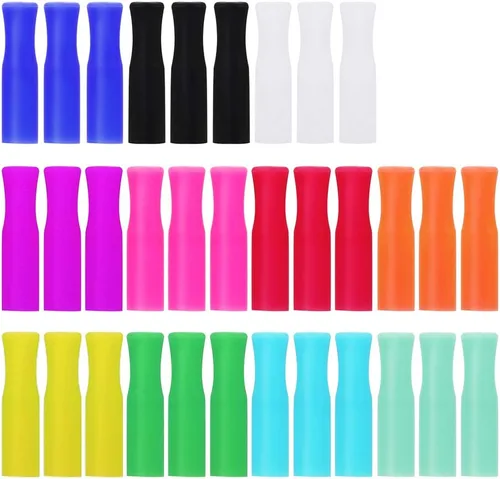 Miniatura 9 de 22 piezas de puntas de pajitas reutilizables, puntas de pajitas de silicona, cubiertas de puntas de pajitas de grado alimenticio multicolor, solo
