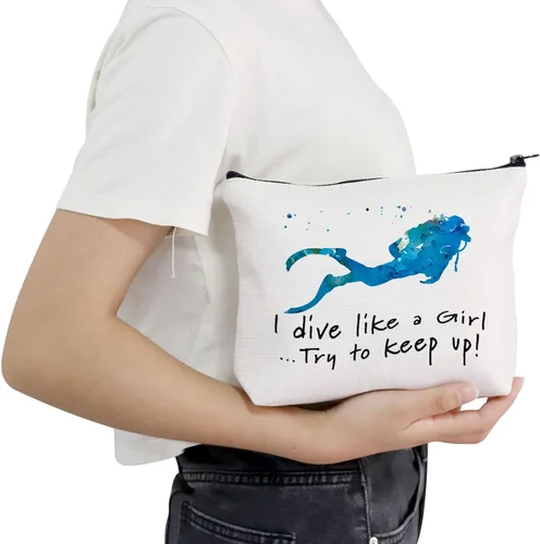 Miniatura 6 de POFULL Regalo para niña de buceo I Dive Like A Girl Try To Keep Up Cosmetic Bag Buceo amante regalo, Buceo como una bolsa de niña
