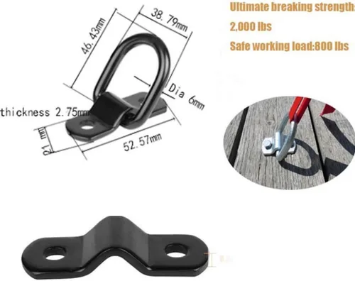 Miniatura 3 de Anclajes de amarre de anillo en D resistentes, paquete de 12, capacidad de 2400 libras, anillos de amarre de remolque de 1/4 de pulgada