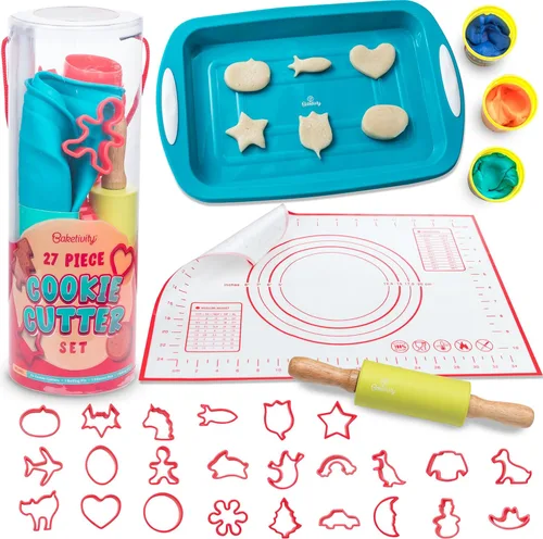 Miniatura 10 de Baketivity Juego de 31 herramientas para hornear para niños, utensilios de cocina reales para niños, accesorios de cocina seguros, duraderos y Set