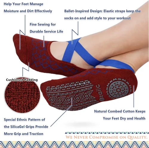 Miniatura 77 de Ozaiic - Calcetines de yoga para mujer con correas y agarres antideslizantes, ideales para pilates, Pure Barre, ballet, danza y entrenamiento