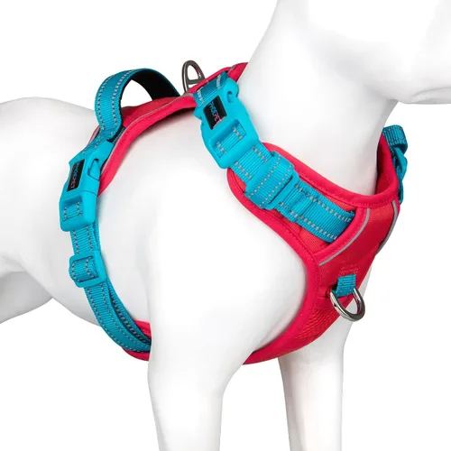 Miniatura 10 de PHOEPET Arnés para perro sin tirones, chaleco para perro reflectante ajustable de colores únicos, con mango de entrenamiento suave, clips de metal
