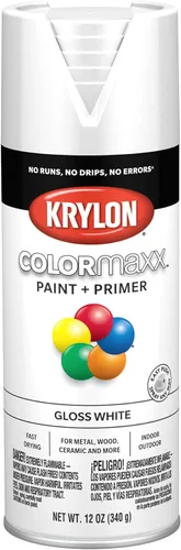 Krylon K05545007 COLORmaxx Pintura en aerosol y base para uso en interiores y exteriores, color blanco brillante 12 onzas (paquete de 1)