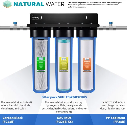 Miniatura 4 de iSpring Sistema de filtro de agua para toda la casa con sedimento, KDF y carbono, 3 etapas, reducción de metales pesados, modelo: WGB32B-KS