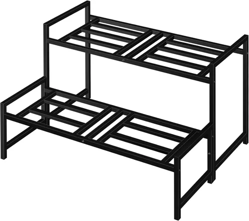 Lilybud--lily Soporte para plantas para interiores y exteriores, soportes de hierro forjado de 2 niveles, estante de metal apilable para plantas,