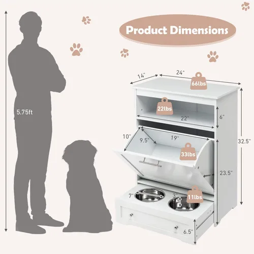 Miniatura 7 de Estación de alimentación para perros, gabinete de almacenamiento de alimentos para perros, contenedor de alimentador para mascotas con 2 cuencos