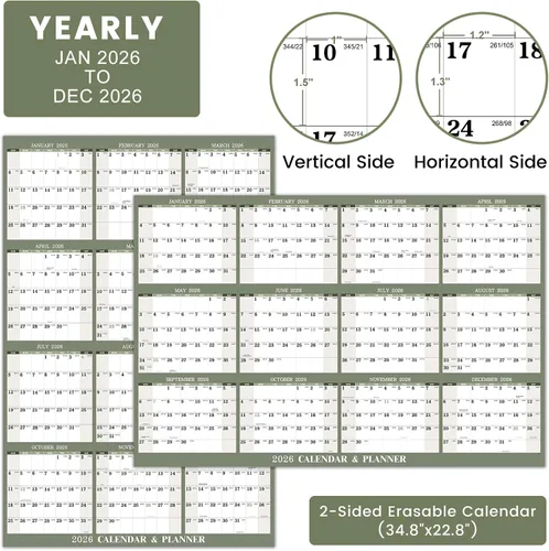 Miniatura 4 de Calendario anual de pared 2026 – Calendario de borrado en seco 2026 para pared, 34.6 x 22.9 pulgadas, enero 2026 a diciembre de 2026, calendario