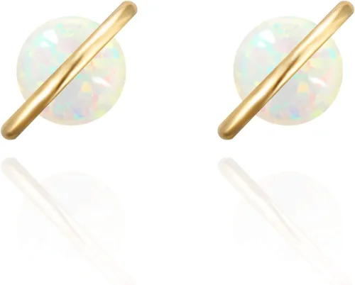 Planet - Aretes de plata de ley 925 chapados en oro rosablancoamarillo de 18 quilates, aretes de ópalo blancoverderosa, Metal, Ópalo sintético