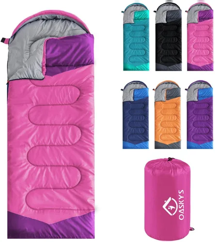 Oaskys - Saco de dormir para acampar, para 3 estaciones, clima cálido y fresco, verano, primavera, otoño, ligero, resistente al agua, para adultos y