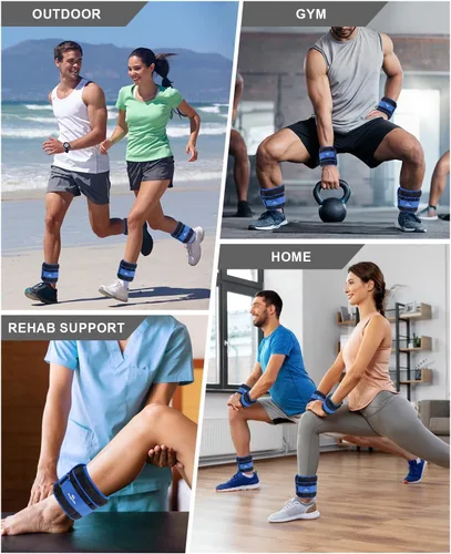 Miniatura 5 de Pesas de tobillo ajustables de 1-3/4/5/6/8/10/12/15/20 libras, par con peso extraíble para correr, gimnasia, aeróbic, terapia física Azul